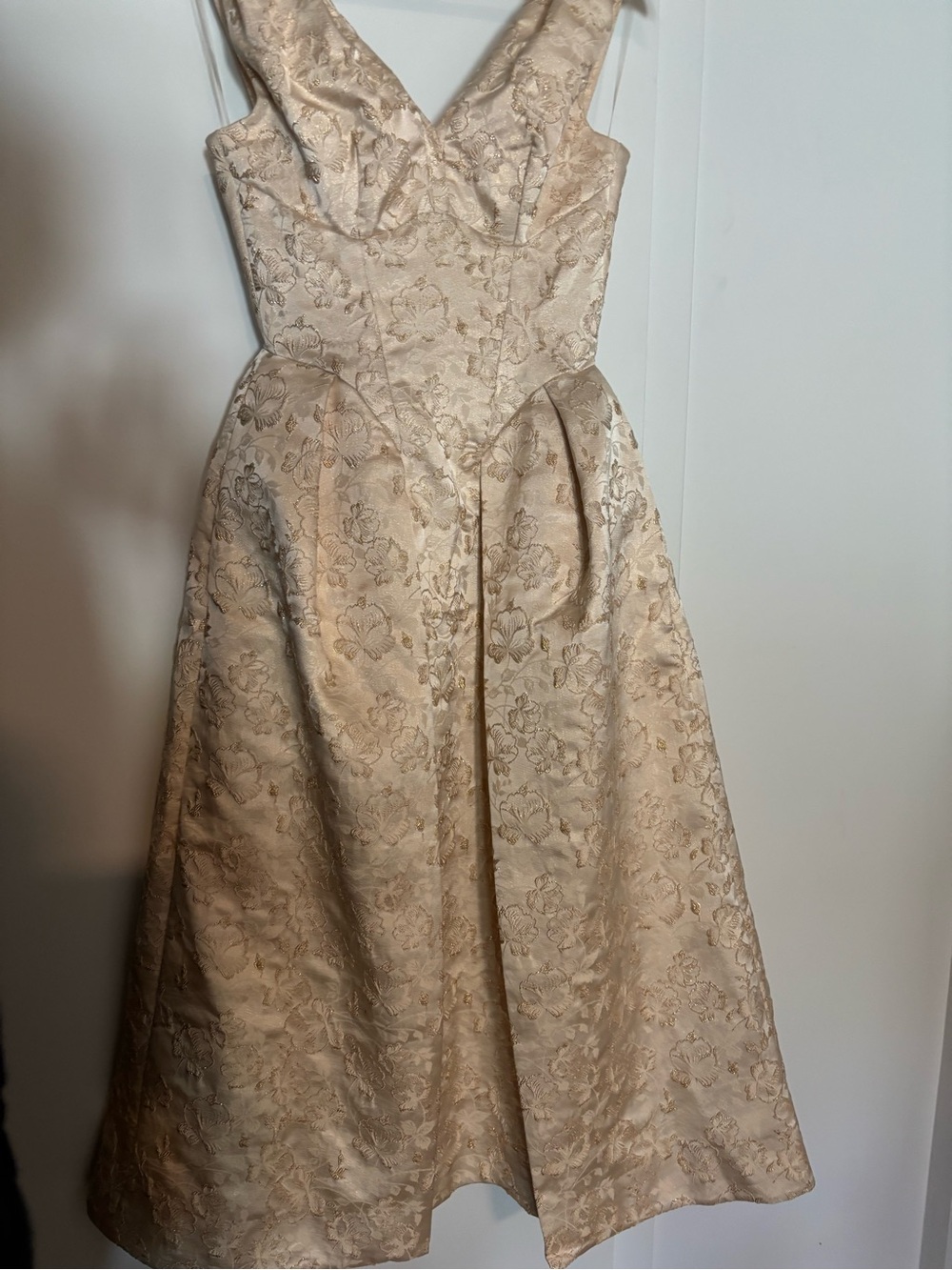 House of CB Paloma Metallic Jacquard Midi Dress Ivory XS